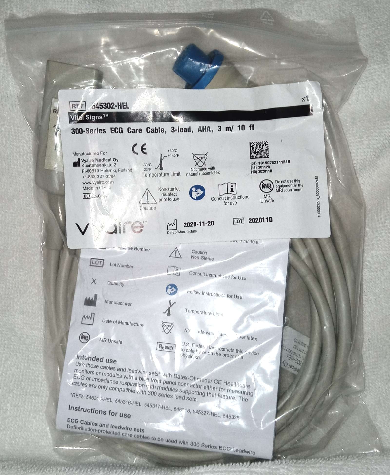 Carefusion Vyaire 545302-HEL ECG trunk cable 3 lea